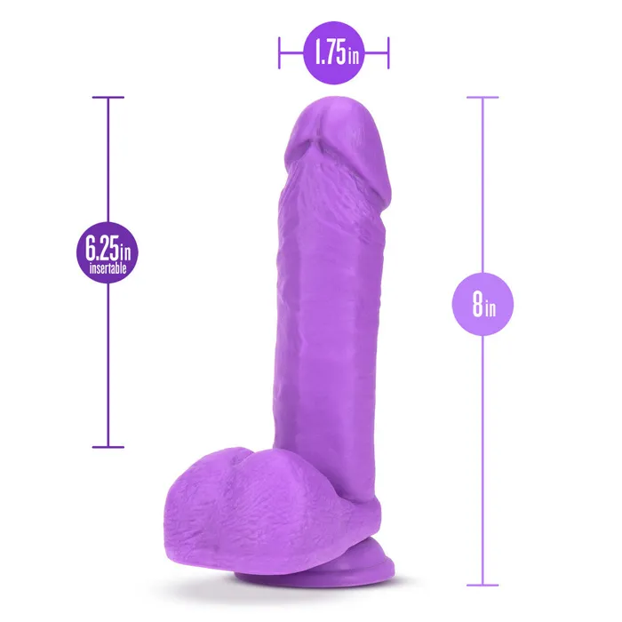 Neo By Blush Realistic Neon Purple 8Inch Long Dildo With Balls Suction Cup Base Blush Dildos